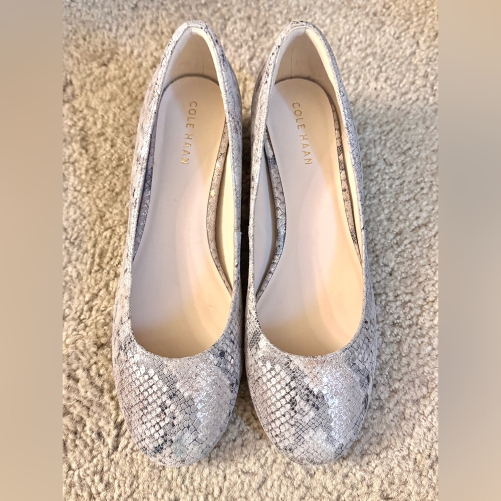 NEW Cole Haan Grand Iridescent Grey Snakeskin Pattern Leather Heel Pumps 5.5B US